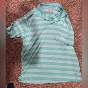 Slazenger Mint and White Striped Golf Polo